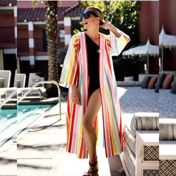 Atlantic Pacific Lake Bell Robe Sz XXL In Rainbow Stripe - Picture 2 of 10